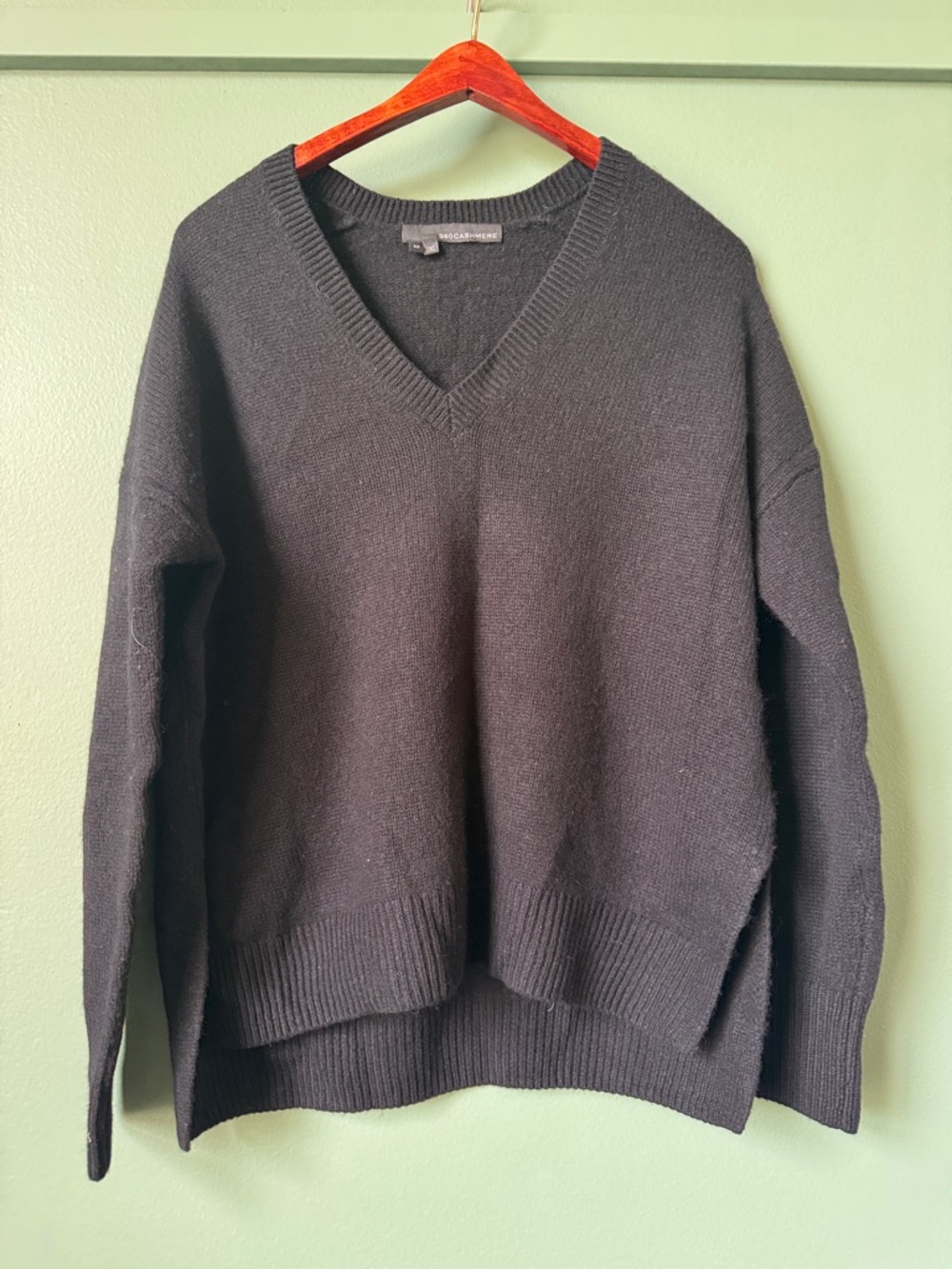 360 Cashmere Black V-Neck Knit Sweater